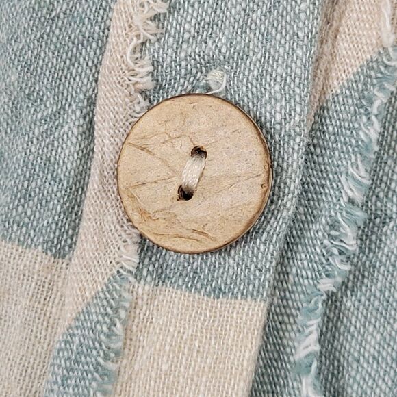 J ROBERTS Blue Beige Striped Linen Cotton Coconut Button Top SIZE MEDIUM - Picture 4 of 8